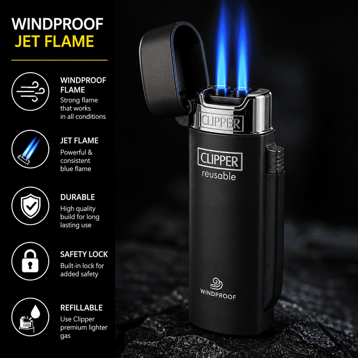 Clipper Windproof Jet Flame Lighter